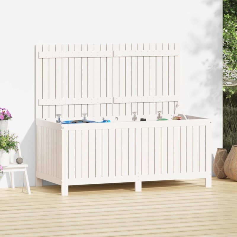 Caixa de arrumação jardim 147x68x64 cm pinho maciço branco-Baús para armazenamento exterior-Home Retail