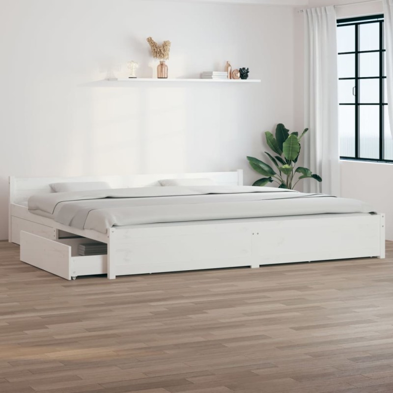 Estrutura de cama com gavetas 200x200 cm branco-Camas e estruturas de camas-Home Retail