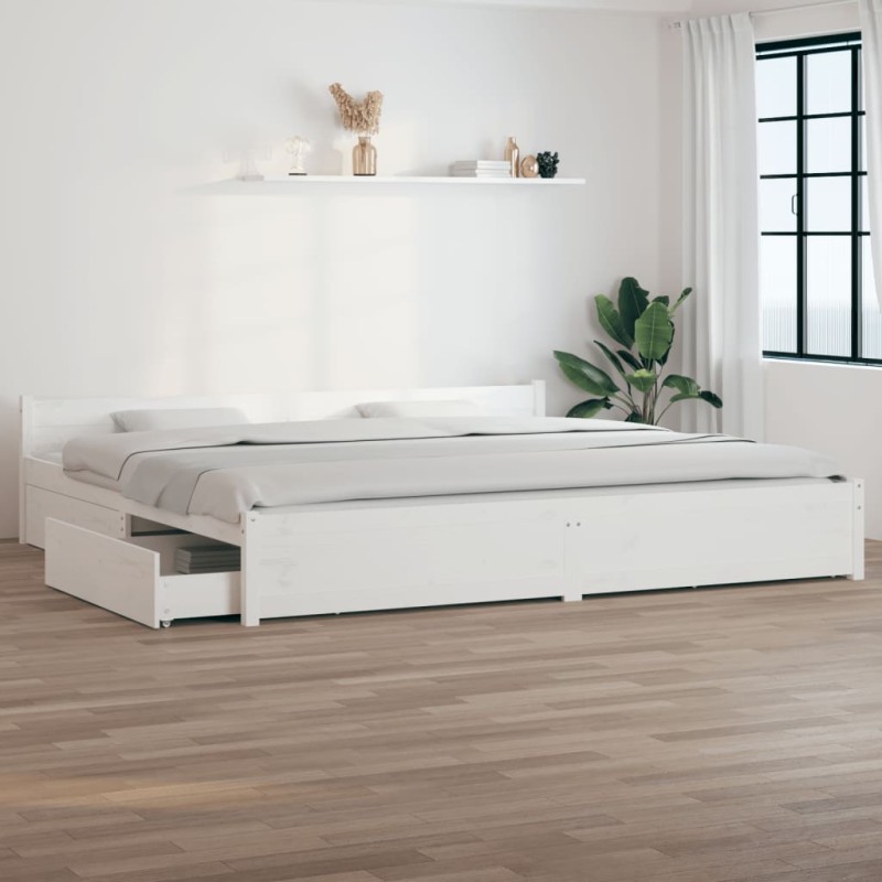 Estrutura cama c/ gavetas 180x200 cm tamanho Super King branco-Camas e estruturas de camas-Home Retail