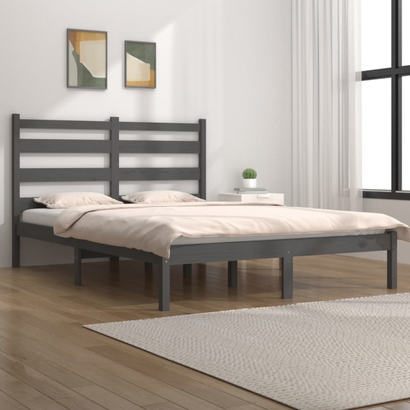 Estrutura de cama dupla 4FT6 135x190 cm pinho maciço cinzento-Camas e estruturas de camas-Home Retail