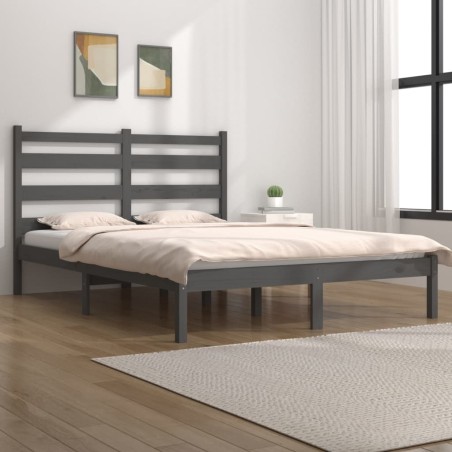 Estrutura de cama dupla 4FT6 135x190 cm pinho maciço cinzento