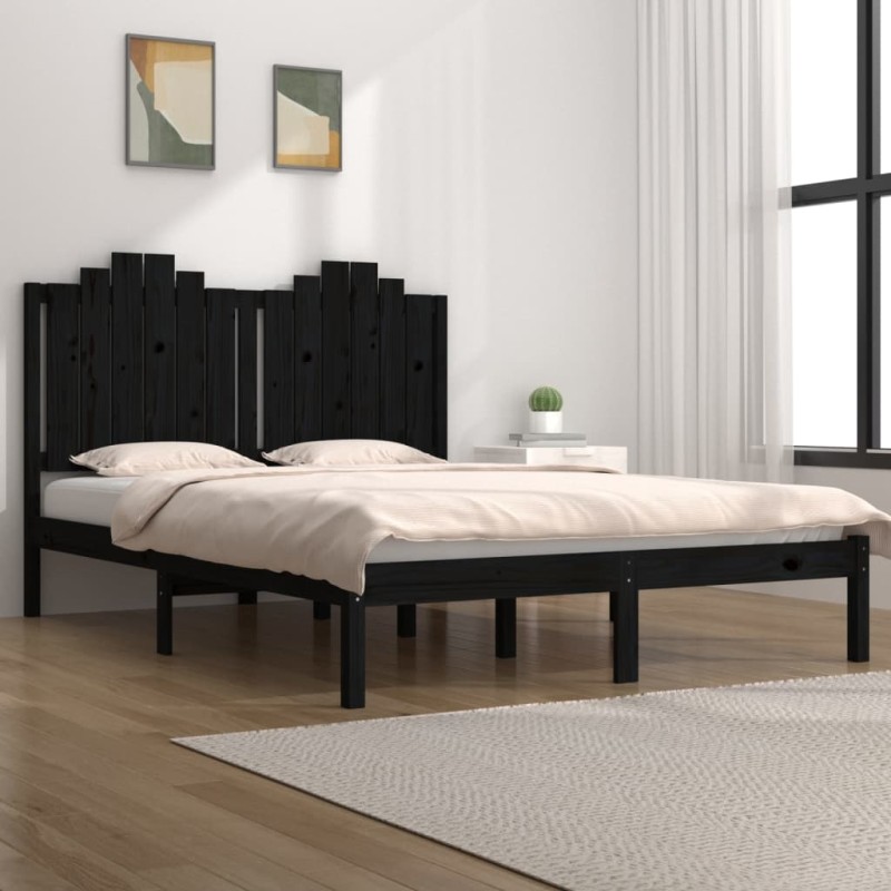 Estrutura de cama 140x190 cm madeira de pinho maciça preto-Camas e estruturas de camas-Home Retail