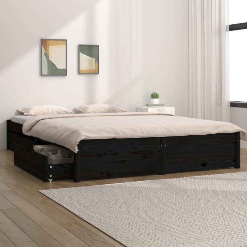 Estrutura de cama com gavetas 135x190 cm casal preto-Camas e estruturas de camas-Home Retail