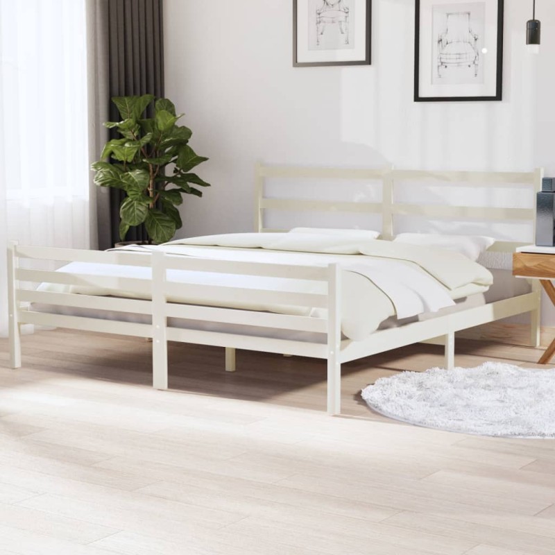 Estrutura de cama super king 180x200 cm pinho maciço branco-Camas e estruturas de camas-Home Retail