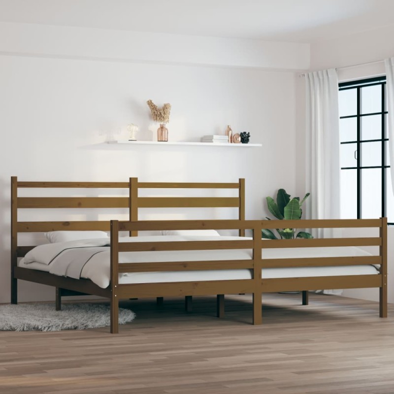 Estrutura de cama 200x200 cm pinho maciço castanho mel-Camas e estruturas de camas-Home Retail