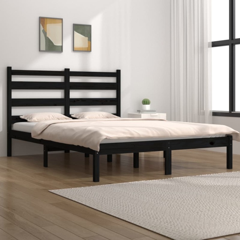 Estrutura de cama 140x200 cm madeira de pinho maciça preto-Camas e estruturas de camas-Home Retail