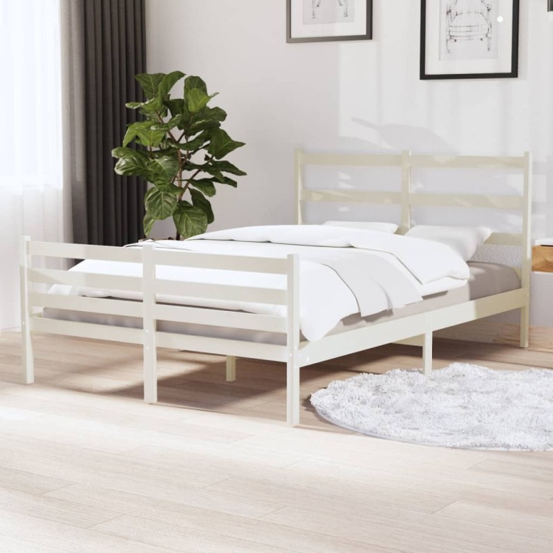 Estrutura de cama pequena casal 120x190 cm pinho maciço branco-Camas e estruturas de camas-Home Retail