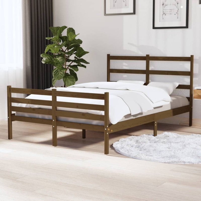 Estrutura cama pequena de casal 120x190 cm pinho castanho-mel-Camas e estruturas de camas-Home Retail