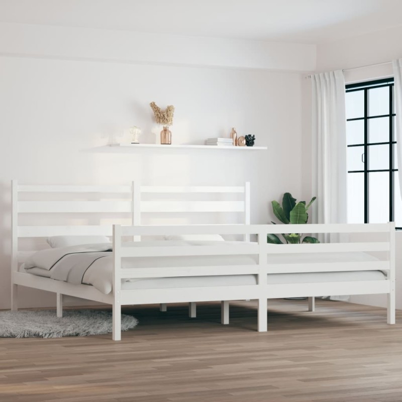 Estrutura de cama 200x200 cm pinho maciço branco-Camas e estruturas de camas-Home Retail