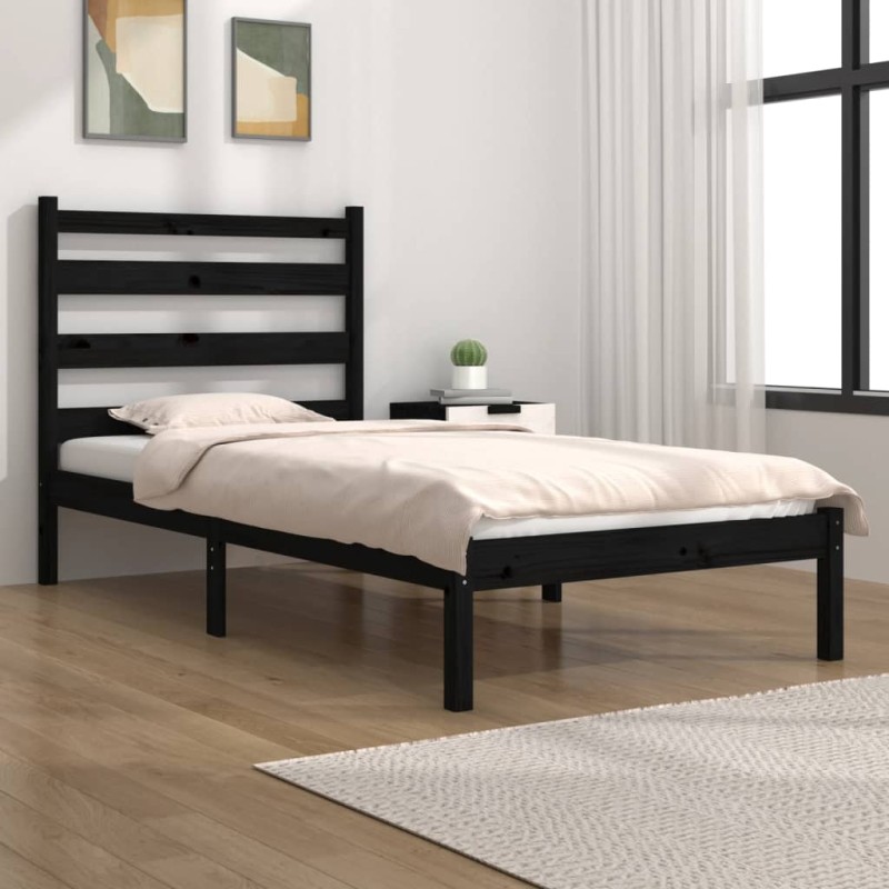 Estrutura de cama pequena solteiro 75x190 cm pinho maciço preto-Camas e estruturas de camas-Home Retail