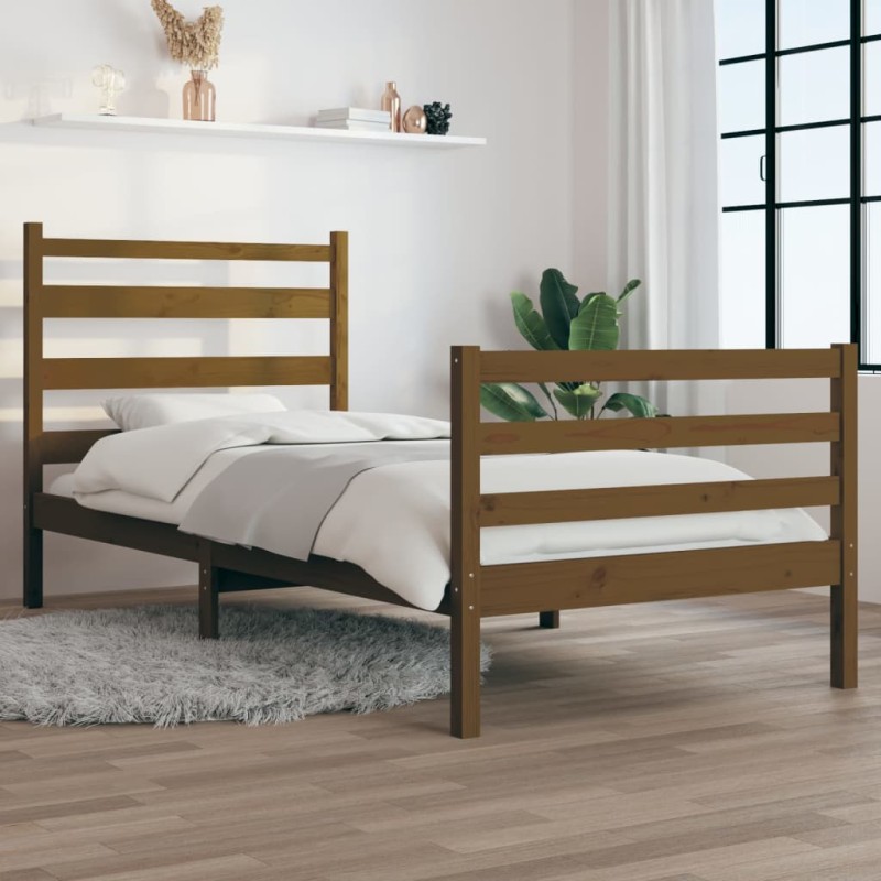 Estrutura de cama 90x200 cm pinho maciço castanho mel-Camas e estruturas de camas-Home Retail