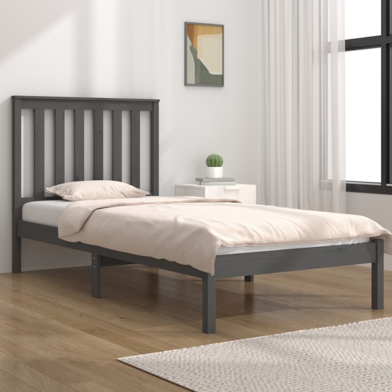 Estrutura cama solteiro 90x200 cm pinho maciço cinzento-Camas e estruturas de camas-Home Retail