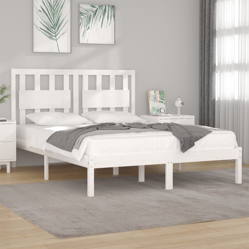 Estrutura de cama super king 180x200 cm pinho maciço branco-Camas e estruturas de camas-Home Retail