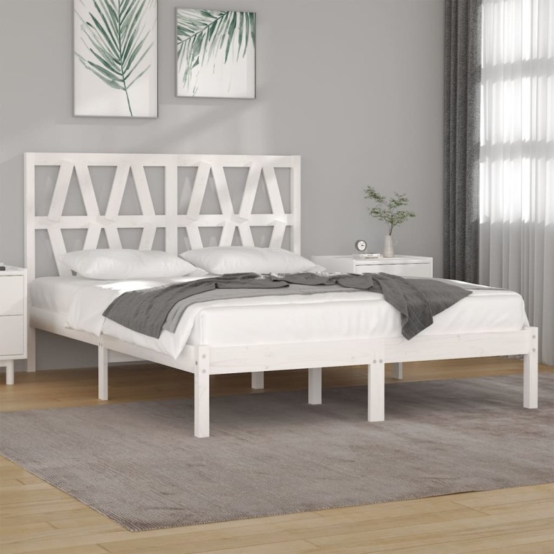 Estrutura de cama 120x200 cm pinho maciço branco-Camas e estruturas de camas-Home Retail