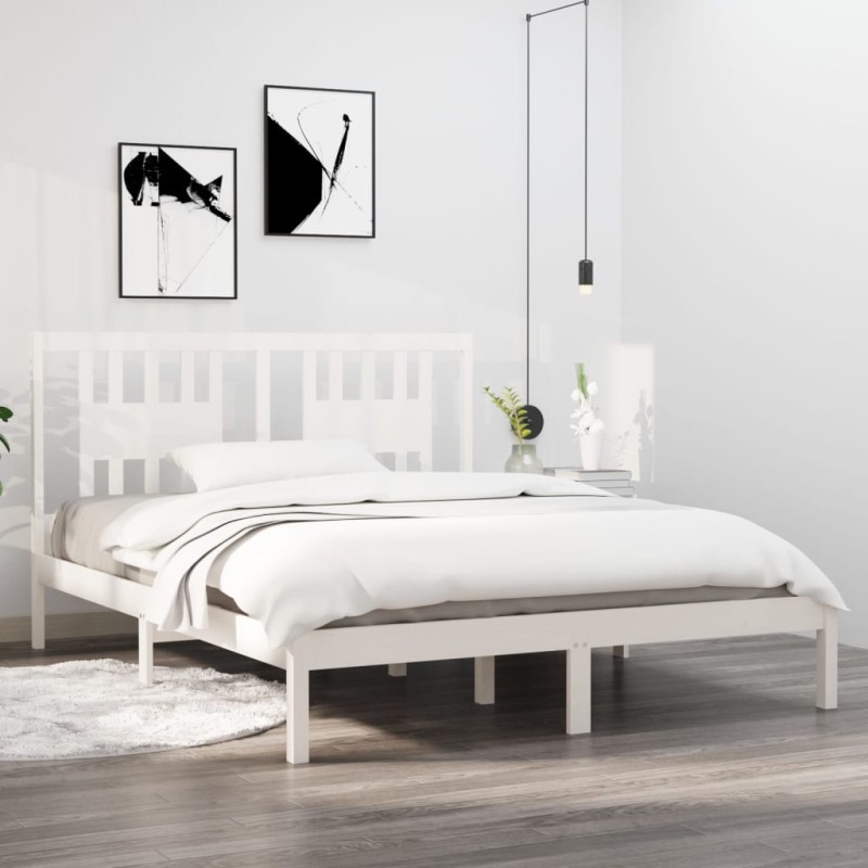 Estrutura de cama 160x200 cm madeira de pinho maciça branco-Camas e estruturas de camas-Home Retail