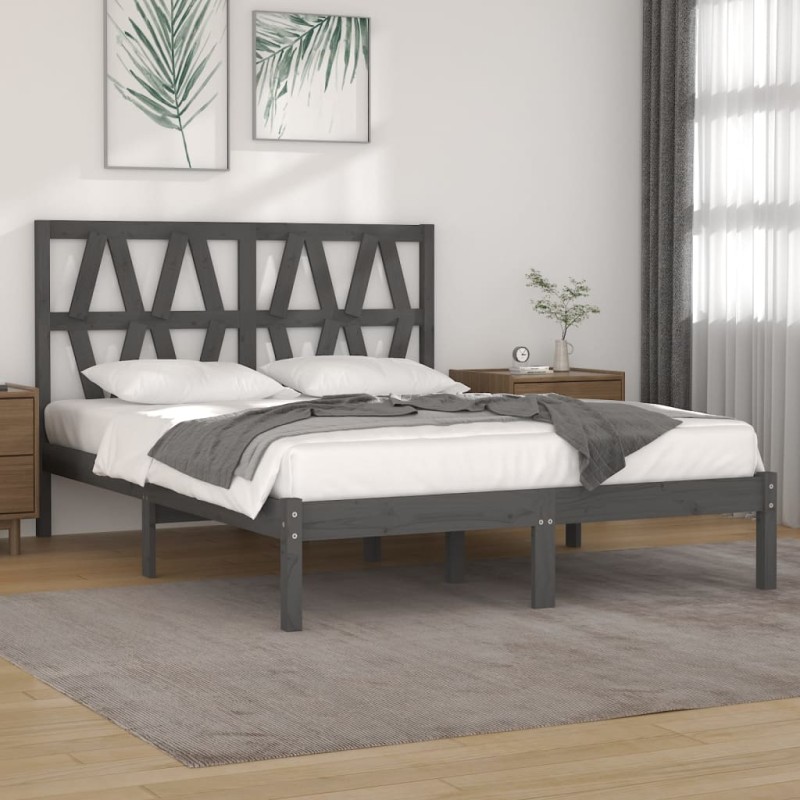 Estrutura de cama 140x190 cm madeira de pinho maciça cinzento-Camas e estruturas de camas-Home Retail