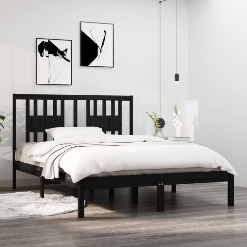 Estrutura de cama 120x200 cm madeira de pinho maciça preto-Camas e estruturas de camas-Home Retail