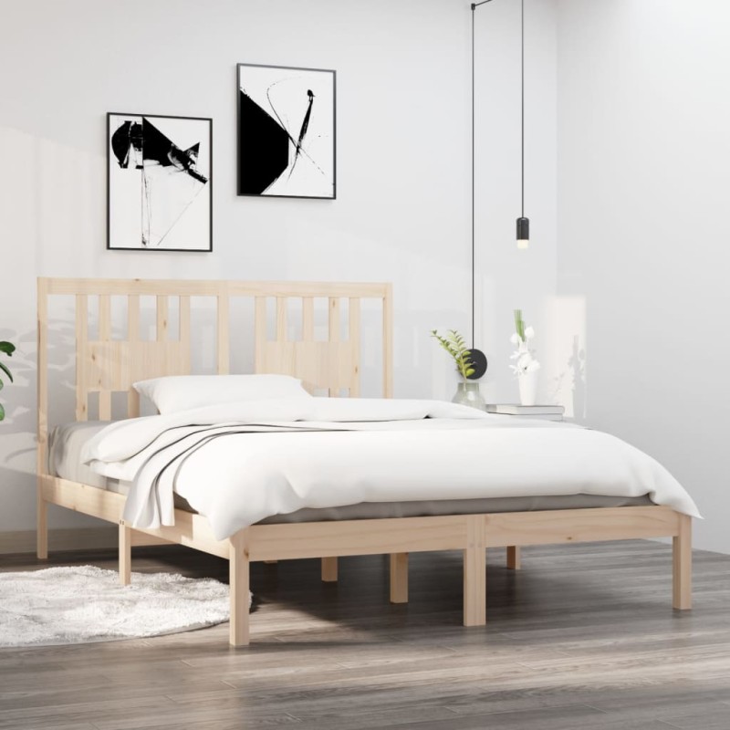 Estrutura de cama 140x190 cm pinho maciço-Camas e estruturas de camas-Home Retail