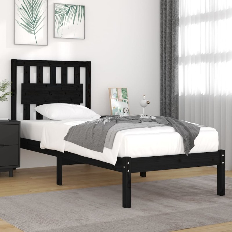 Estrutura cama de solteiro 90x190 cm pinho maciço preto-Camas e estruturas de camas-Home Retail