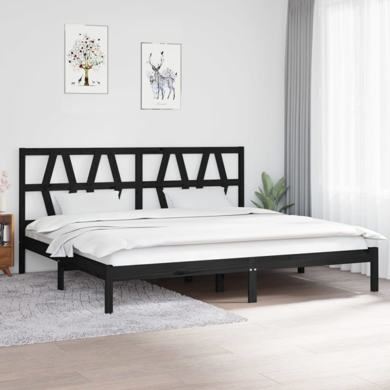 Estrutura de cama 200x200 cm pinho maciço preto-Camas e estruturas de camas-Home Retail