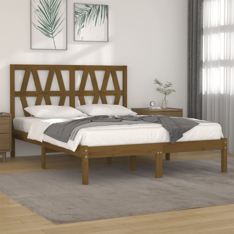 Estrutura de cama 120x200 cm madeira pinho maciço castanho mel-Camas e estruturas de camas-Home Retail