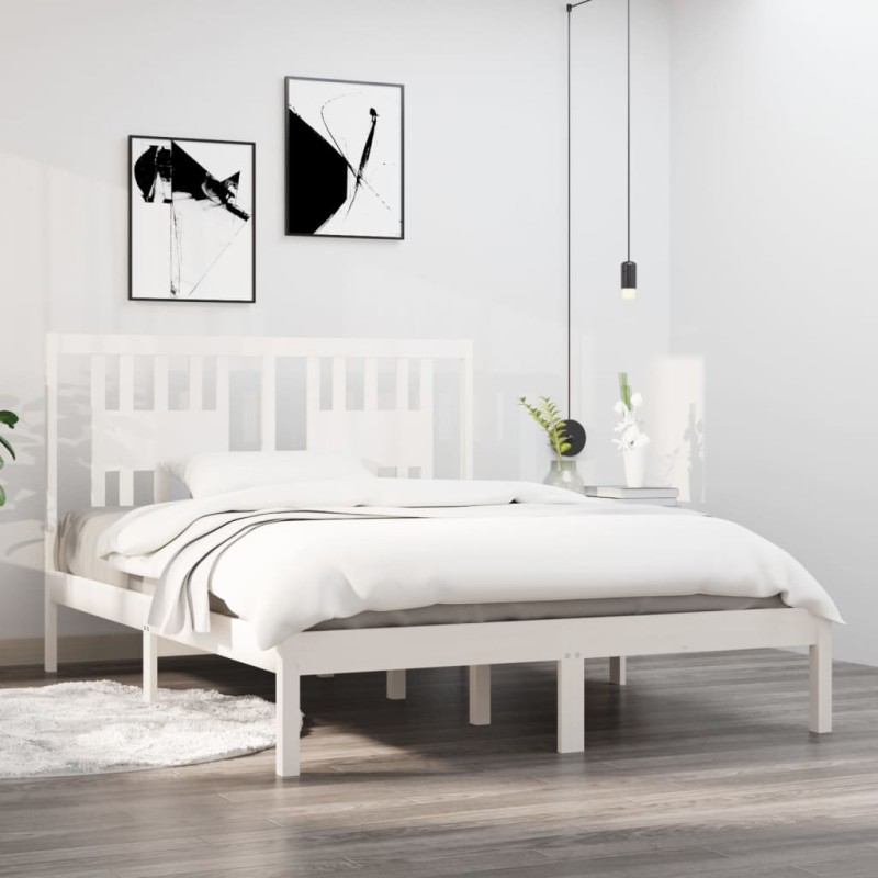 Estrutura cama pequena casal 120x190 cm pinho maciço branco-Camas e estruturas de camas-Home Retail