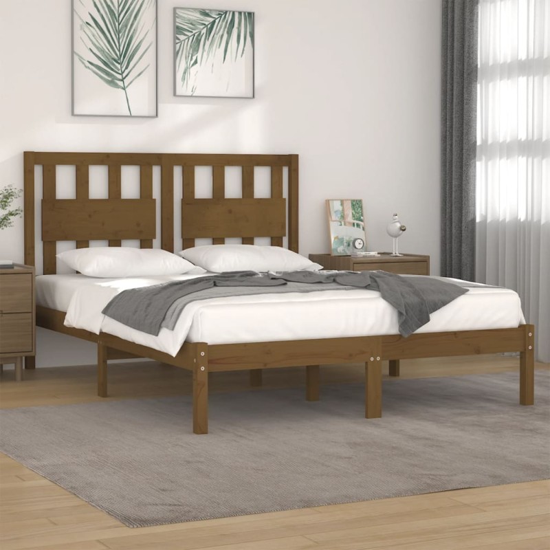 Estrutura de cama 200x200 cm pinho maciço castanho mel-Camas e estruturas de camas-Home Retail