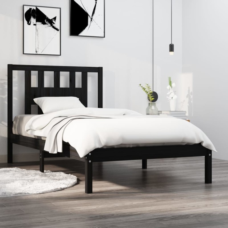 Estrutura de cama 100x200 cm pinho maciço preto-Camas e estruturas de camas-Home Retail