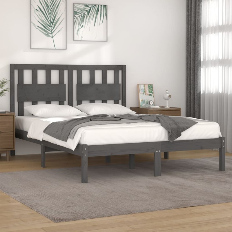 Estrutura de cama 5FT King 150x200 cm pinho maciço cinzento-Camas e estruturas de camas-Home Retail