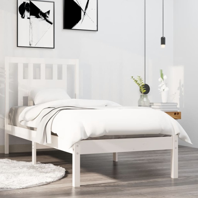 Estrutura de cama solteiro 90x190 cm madeira maciça branco-Camas e estruturas de camas-Home Retail