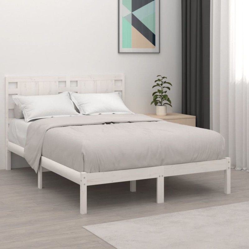 Estrutura de cama 140x190 cm madeira de pinho maciça branco-Camas e estruturas de camas-Home Retail