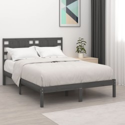 Estrutura de cama 140x190 cm madeira de pinho maciça cinzento