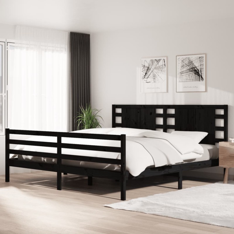 Estrutura de cama 200x200 cm pinho maciço preto-Camas e estruturas de camas-Home Retail