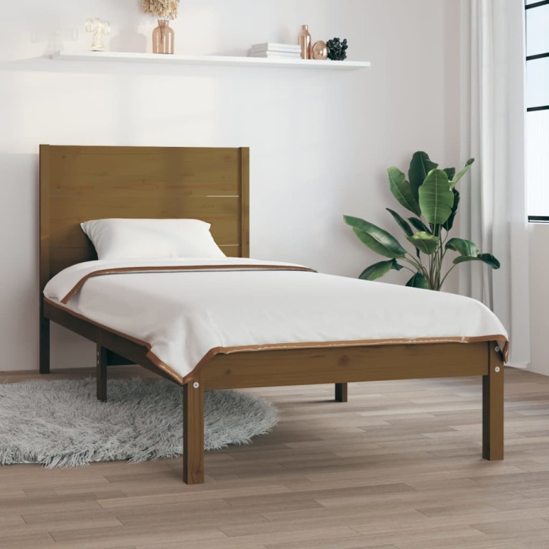 Estrutura de cama 100x200 cm pinho maciço castanho mel-Camas e estruturas de camas-Home Retail