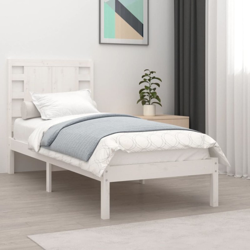 Estrutura de cama solteiro 90x190 cm madeira maciça branco-Camas e estruturas de camas-Home Retail