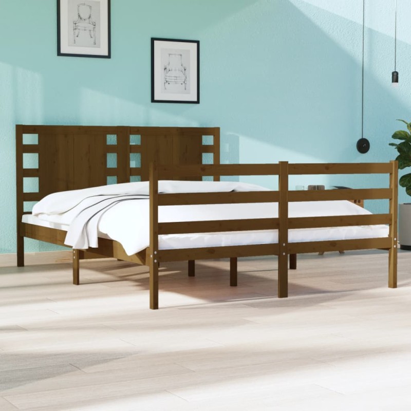 Estrutura de cama dupla pequena 120x190 cm madeira castanho mel-Camas e estruturas de camas-Home Retail