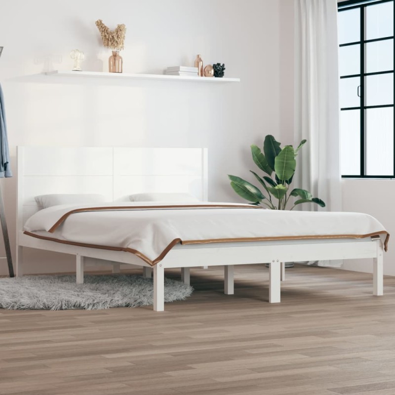 Estrutura de cama king 150x200 cm madeira maciça branco-Camas e estruturas de camas-Home Retail