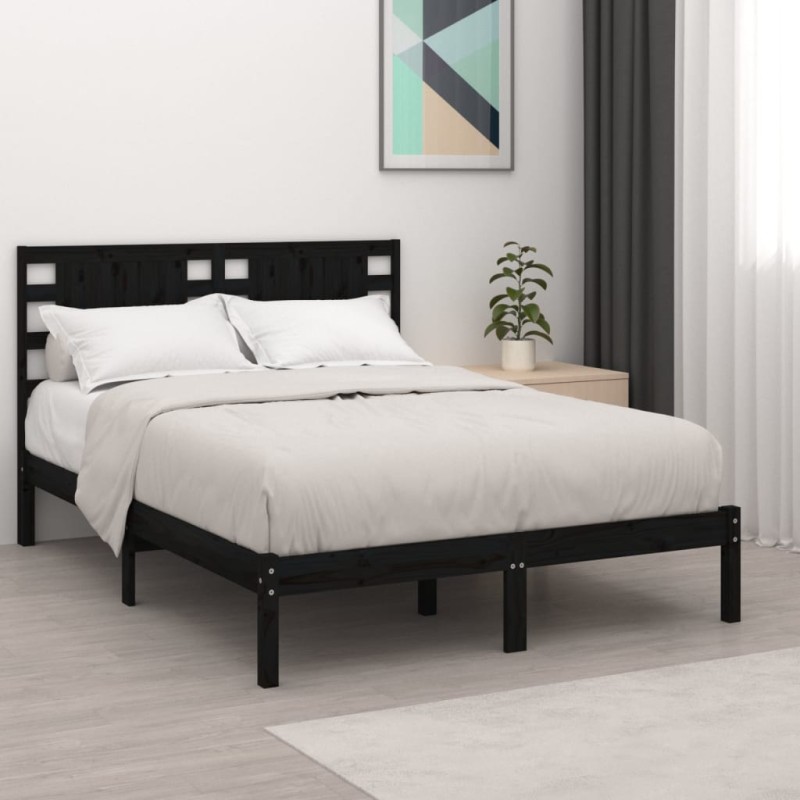 Estrutura de cama 140x190 cm madeira de pinho maciça preto-Camas e estruturas de camas-Home Retail