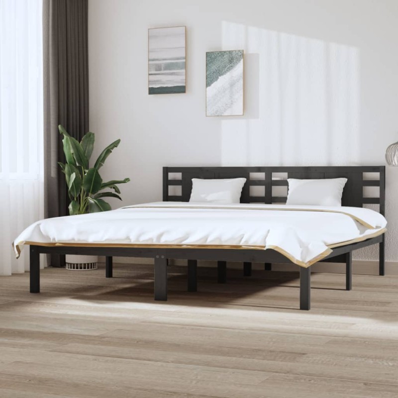 Estrutura de cama 200x200 cm pinho maciço cinzento-Camas e estruturas de camas-Home Retail