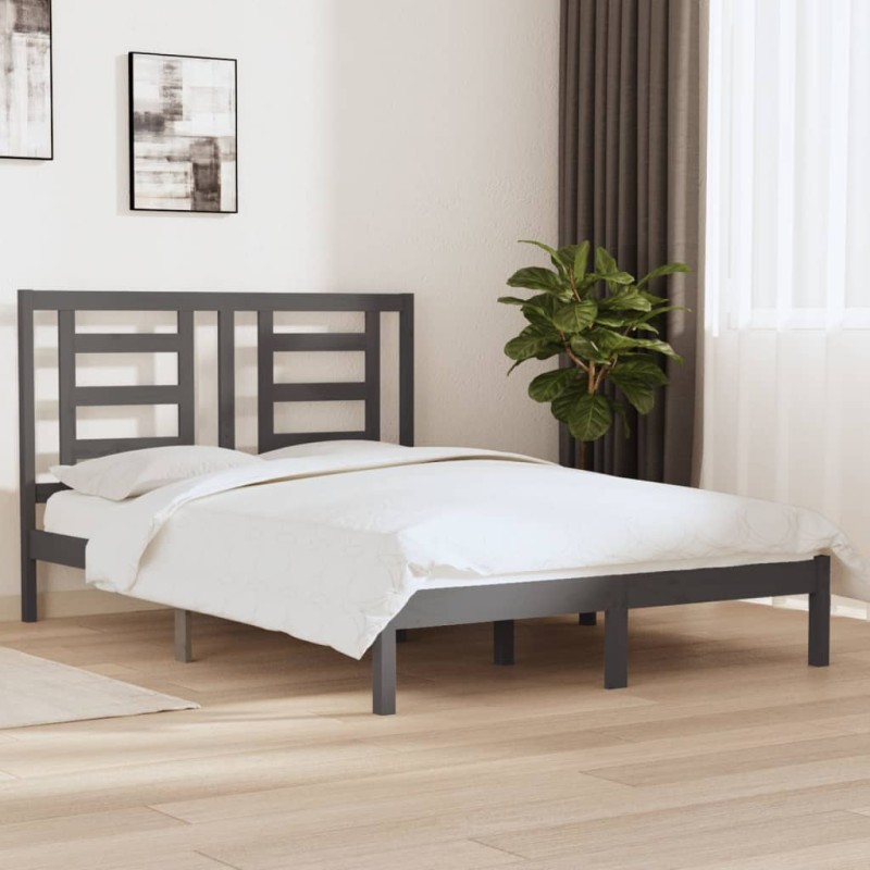 Estrutura de cama 140x190 cm madeira de pinho maciça cinzento-Camas e estruturas de camas-Home Retail