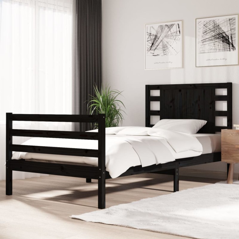 Estrutura de cama 100x200 cm pinho maciço preto-Camas e estruturas de camas-Home Retail