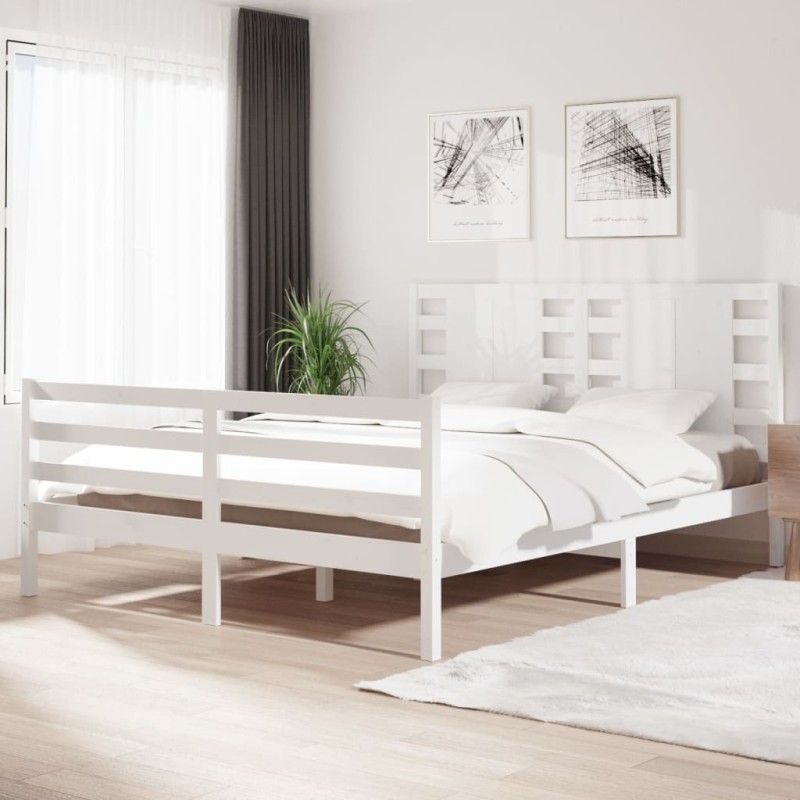 Estrutura de cama 160x200 cm madeira de pinho maciça branco-Camas e estruturas de camas-Home Retail