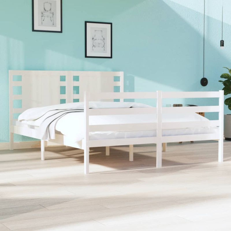 Estrutura de cama pequena casal 120x190 cm pinho maciço branco-Camas e estruturas de camas-Home Retail