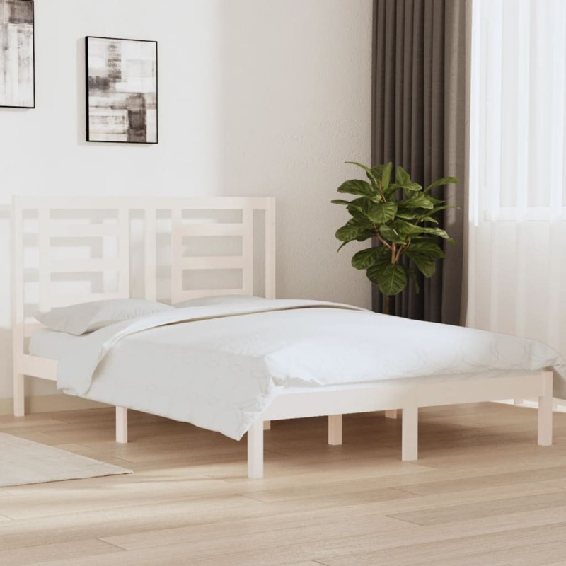 Estrutura de cama dupla 135x190 cm pinho maciço branco-Camas e estruturas de camas-Home Retail