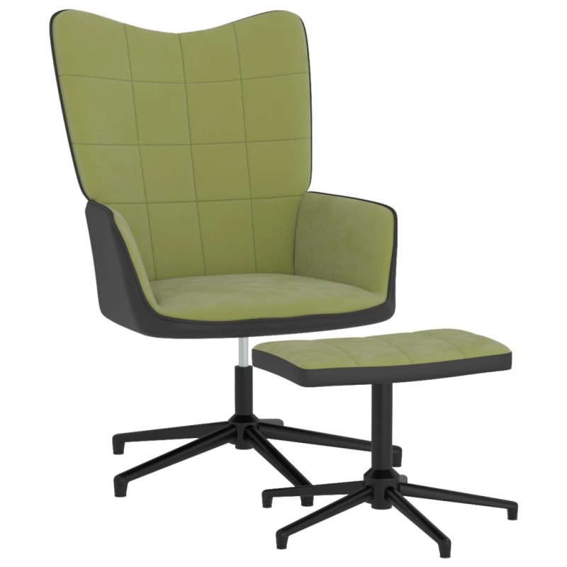 Cadeira de descanso com banco PVC e veludo verde-claro-Poltronas-Home Retail