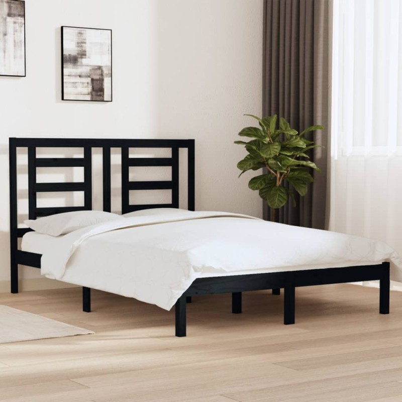 Estrutura de cama 140x190 cm madeira de pinho maciça preto-Camas e estruturas de camas-Home Retail