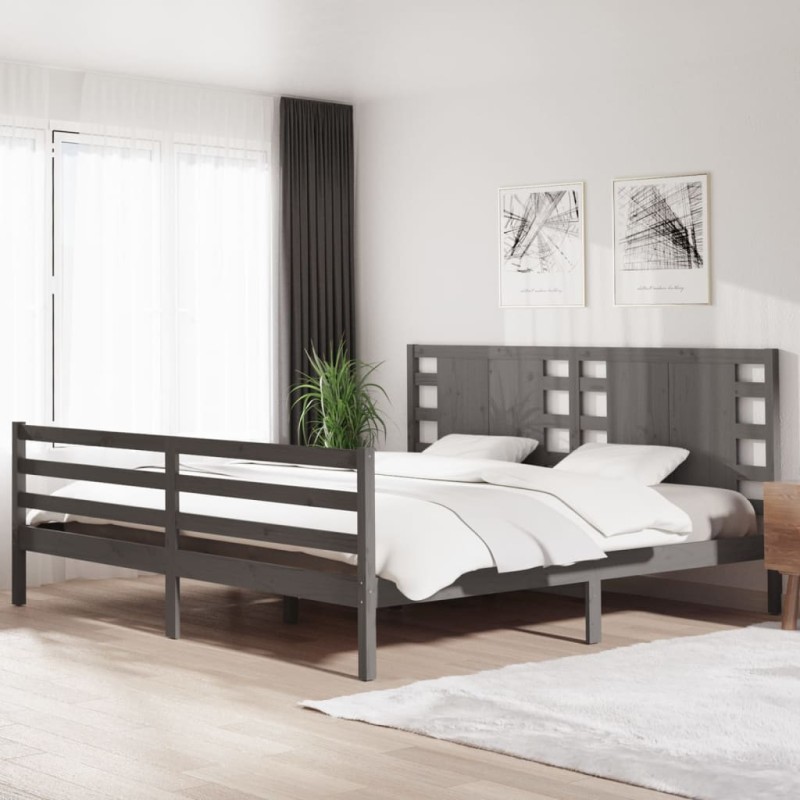 Estrutura de cama 200x200 cm pinho maciço cinzento-Camas e estruturas de camas-Home Retail