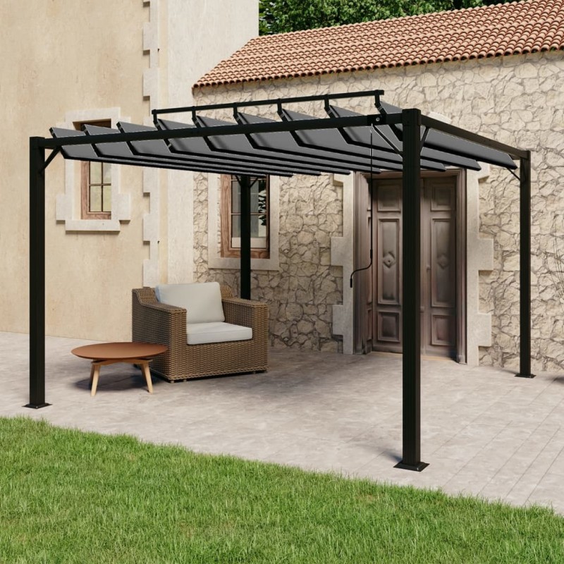 Gazebo c/ telhado de persiana 3x3 m tecido antracite e alumínio-Toldos e gazebos-Home Retail