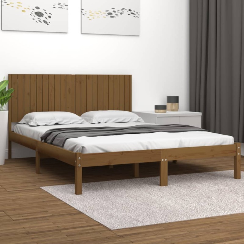 Estrutura de cama 200x200 cm pinho maciço castanho mel-Camas e estruturas de camas-Home Retail