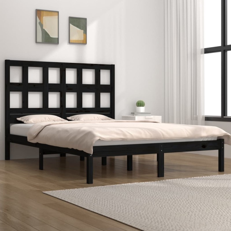 Estrutura de cama 140x190 cm madeira de pinho maciça preto-Camas e estruturas de camas-Home Retail